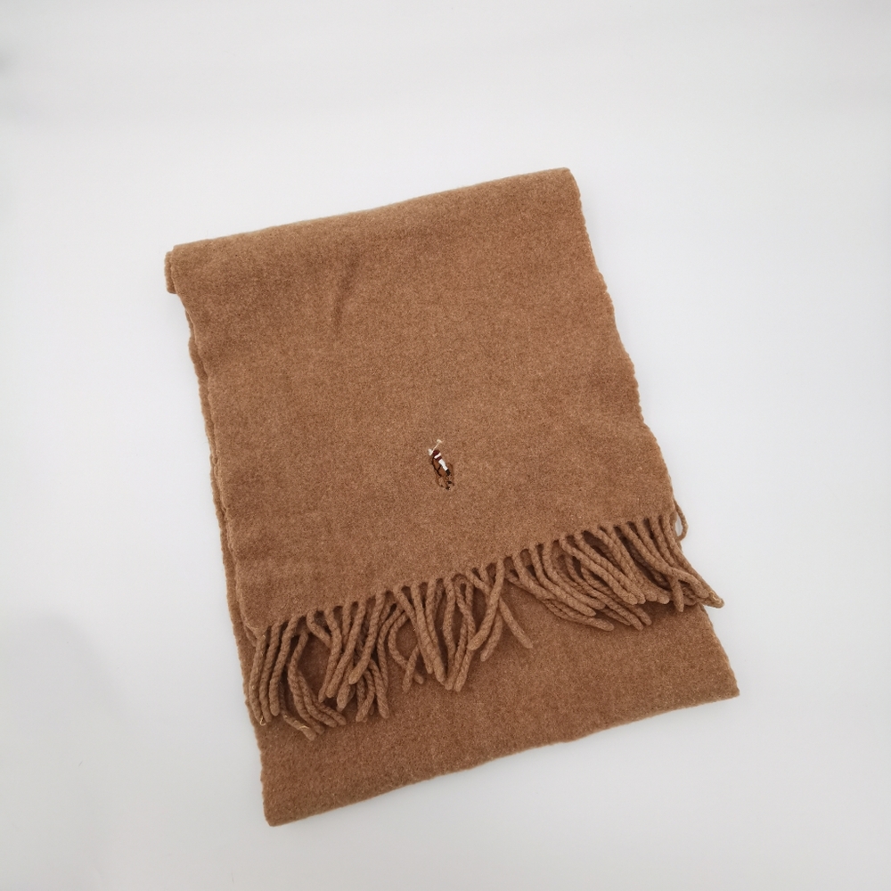 POLO RALPH LAUREN Fringed Unisex Scarf, 100% Virgin Wool, Embroidered Pony